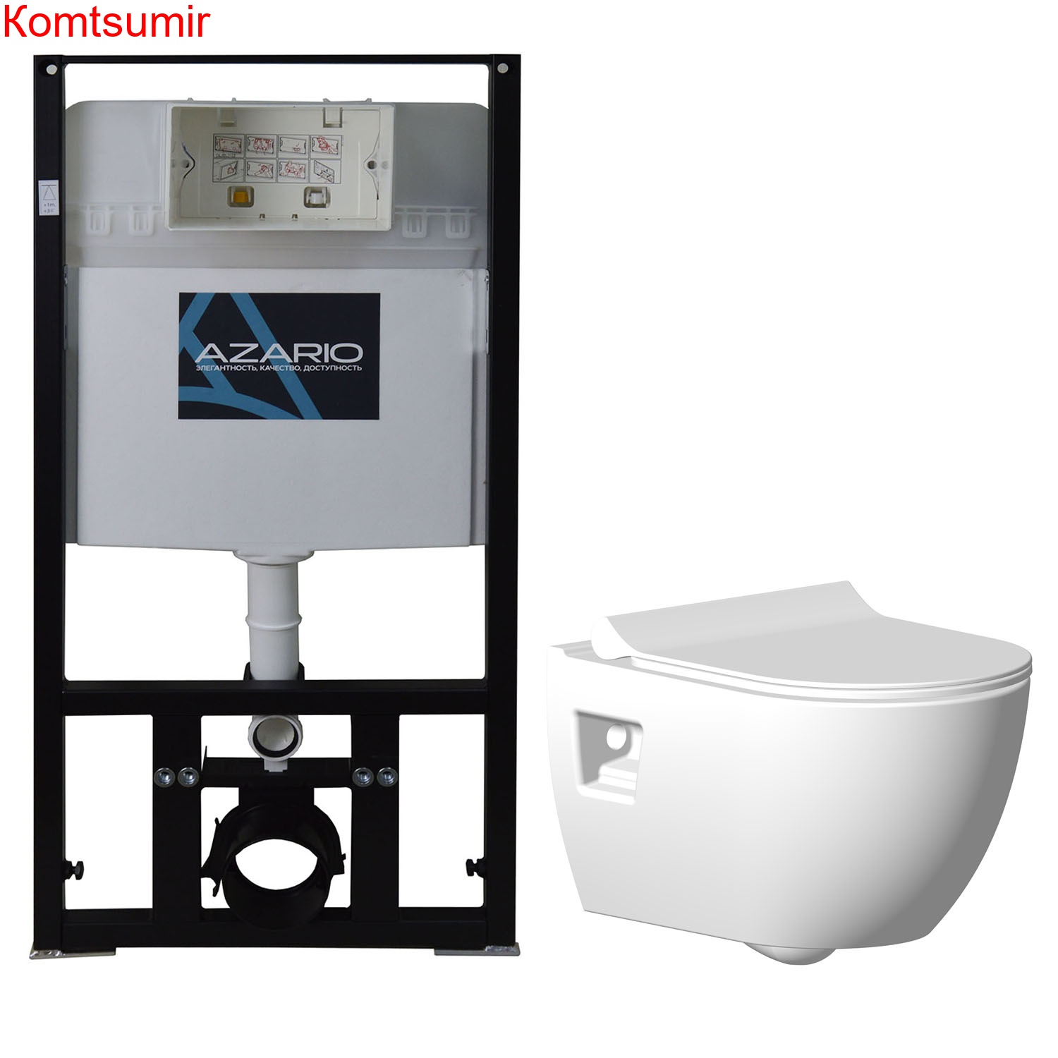 Сет AZARIO инсталяция + унитаз Creo Ceramique Ocean plus подвесной безободковый с тонким сиденьем микролифт