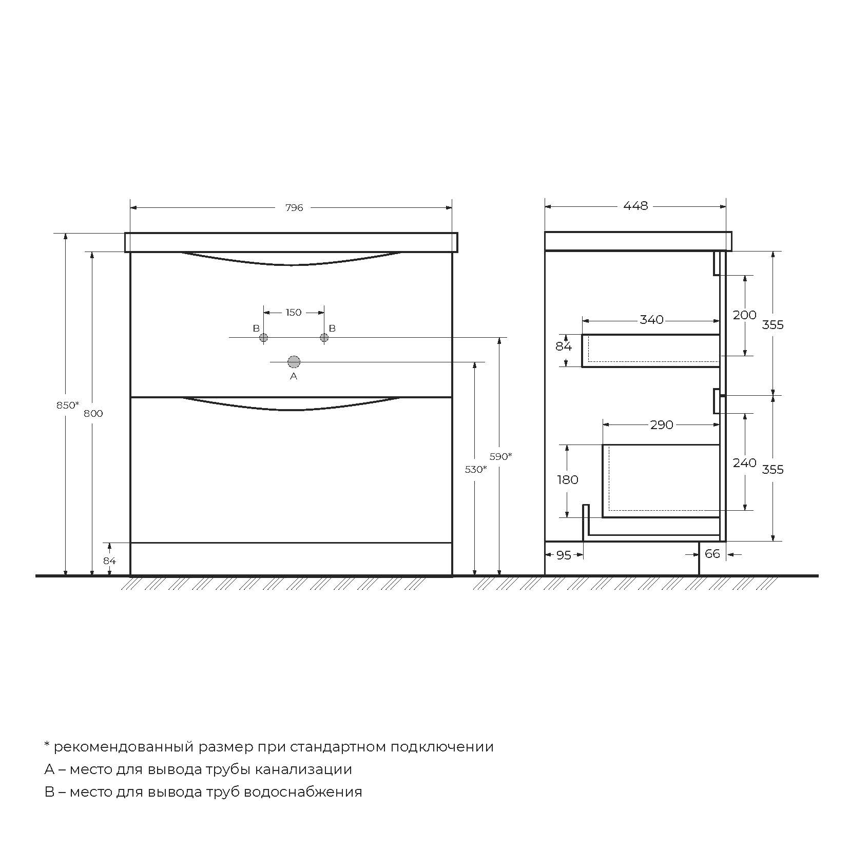 База под раковину напольная BelBagno MARINO-800-2C-PIA-BL-P База под раковину напольная BelBagno MARINO-800-2C-PIA-BL-P