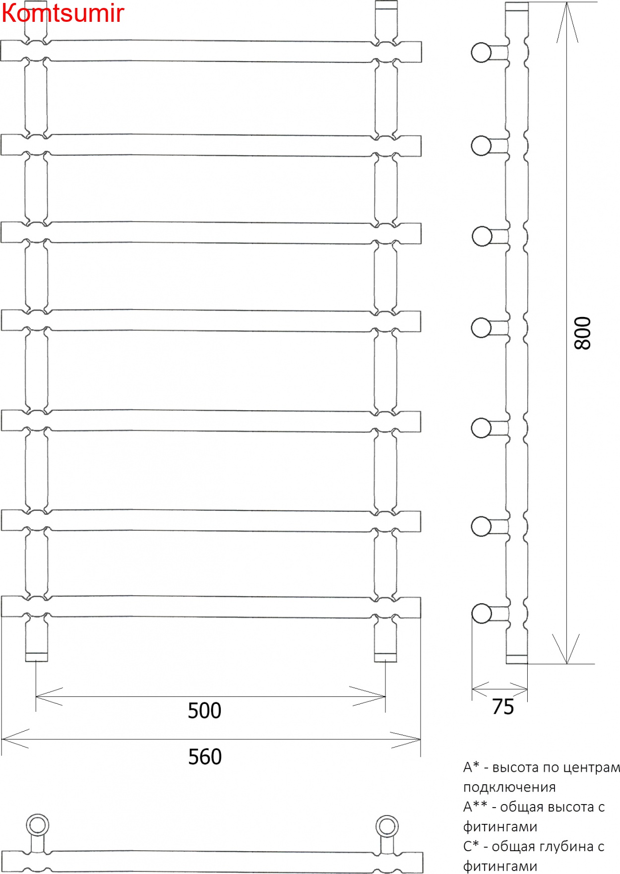 Полотенцесушитель водяной Двин Bubble 3 80/50 1"-3/4"-1/2"