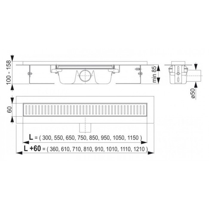Душевой лоток AlcaPlast APZ1 300 с опорами серый, хром, выпуск боковой