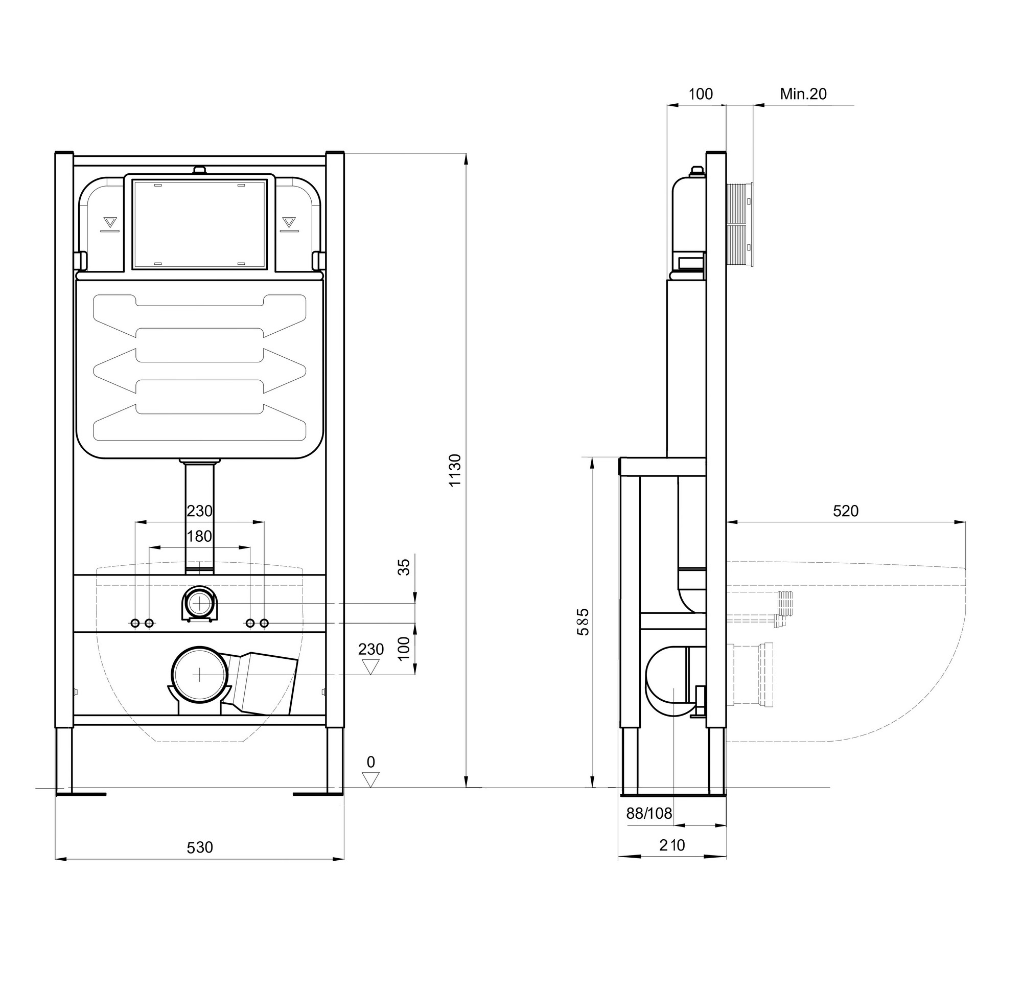 Инсталляция для подвесного унитаза отдельностоящая, усиленная Aquatek INS-0000016 , 1130*530*210 мм