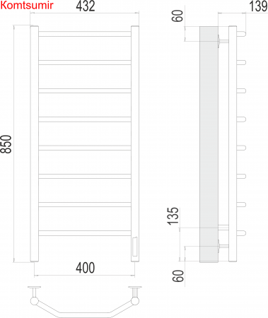 Виктория П8 400х850 Электро (quick touch) Полотенцесушитель  TERMINUS Виктория П8 400х850 Электро (quick touch) Полотенцесушитель  TERMINUS