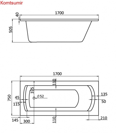 Ванна акриловая Santek Монако XL прямоугольная 170х75, белая Ванна акриловая Santek Монако XL прямоугольная 170х75, белая