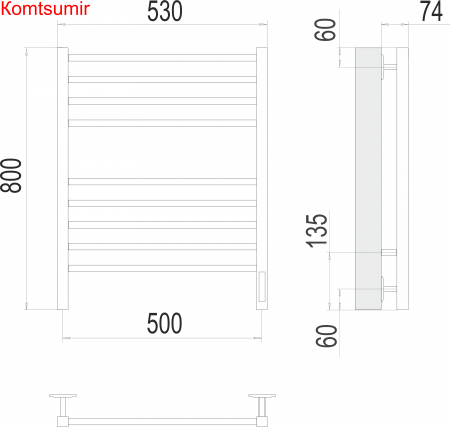 Сицилия П8 500х800 электро КС 9005 матовый  ( new встроен диммер) Полотенцесушитель TERMINUS Сицилия П8 500х800 электро КС 9005 матовый  ( new встроен диммер) Полотенцесушитель TERMINUS