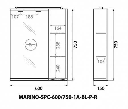 Шкаф подвесной BelBagno MARINO-SPC-600/750-1A-BL-P-R Шкаф подвесной BelBagno MARINO-SPC-600/750-1A-BL-P-R