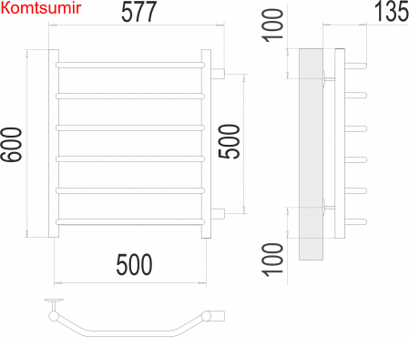 Виктория П6 500х600 бп500 Полотенцесушитель  TERMINUS Виктория П6 500х600 бп500 Полотенцесушитель  TERMINUS