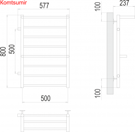 Анкона П8 500х800 бп500 слева Полотенцесушитель  TERMINUS Анкона П8 500х800 бп500 слева Полотенцесушитель  TERMINUS