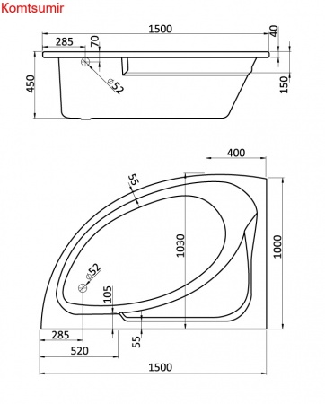 Ванна акриловая Santek Гоа асимметричная 150х100 левосторонняя белая Ванна акриловая Santek Гоа асимметричная 150х100 левосторонняя белая