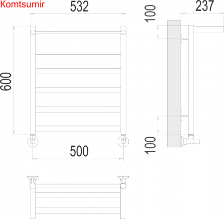 Хендрикс П6 500х600 Полотенцесушитель  TERMINUS Хендрикс П6 500х600 Полотенцесушитель  TERMINUS