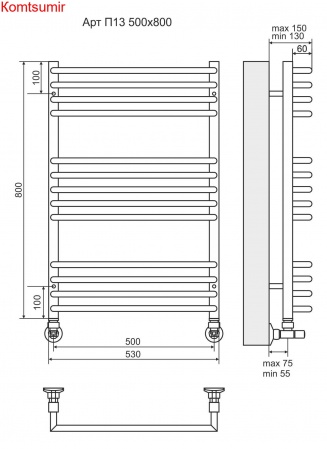 Арт П13 500х800 Полотенцесушитель  TERMINUS Арт П13 500х800 Полотенцесушитель  TERMINUS
