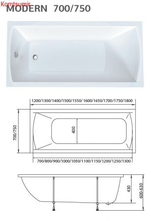 Акриловая ванна 1Marka Modern 180х75 см Акриловая ванна 1Marka Modern 180х75 см