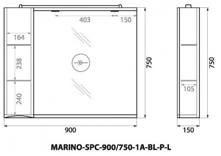 Шкаф подвесной BelBagno MARINO-SPC-900/750-1A-B Шкаф подвесной BelBagno MARINO-SPC-900/750-1A-B