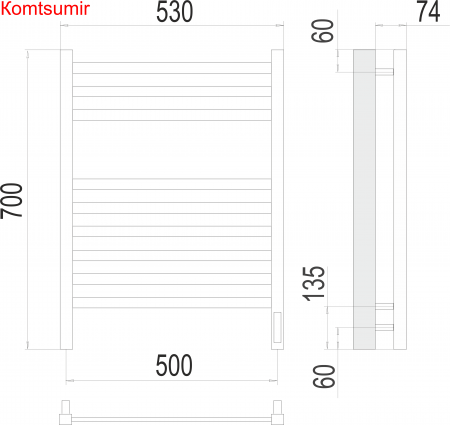 Ното П9 500х700  электро (sensor quick touch) Полотенцесушитель  TERMINUS Ното П9 500х700  электро (sensor quick touch) Полотенцесушитель  TERMINUS