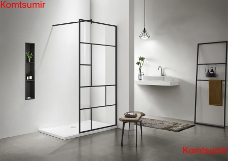 Aquatek Душевая перегородка Walk in с держателем 200х100, черный матовый, стекло прозрачное с черным принтом Aquatek Душевая перегородка Walk in с держателем 200х100, черный матовый, стекло прозрачное с черным принтом