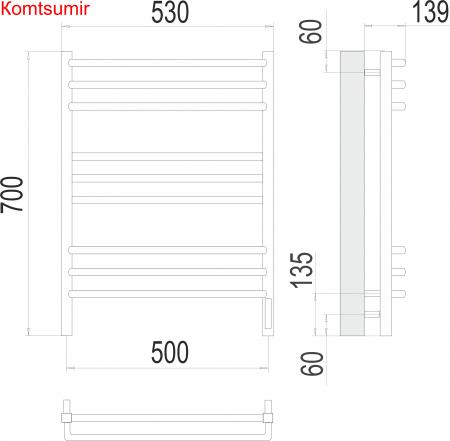 Соренто П9 500х700 электро (sensor quick touch) Полотенцесушитель  TERMINUS Соренто П9 500х700 электро (sensor quick touch) Полотенцесушитель  TERMINUS
