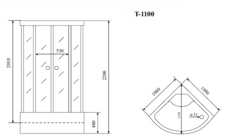 Timo Standart T-1100 душевая кабина (100*100*220), шт Timo Standart T-1100 душевая кабина (100*100*220), шт