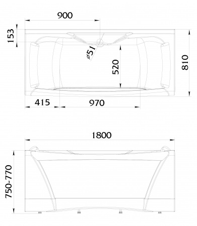 Акриловая ванна 1Marka Aima DOLCE VITA 180x80 Акриловая ванна 1Marka Aima DOLCE VITA 180x80