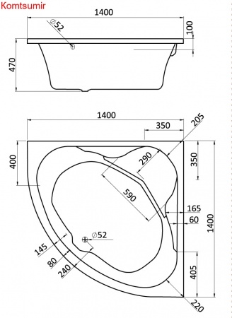 Ванна акриловая Santek КАРИБЫ симметричная 140х140 белая Ванна акриловая Santek КАРИБЫ симметричная 140х140 белая
