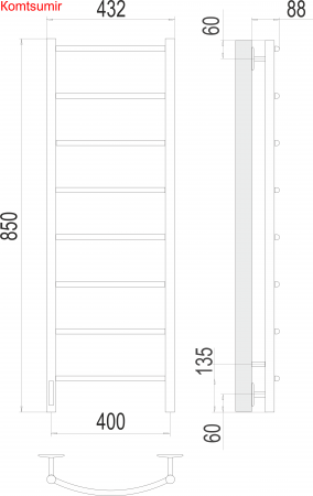 Классик П8 400х850 Электро (quick touch) слева Полотенцесушитель  TERMINUS Классик П8 400х850 Электро (quick touch) слева Полотенцесушитель  TERMINUS