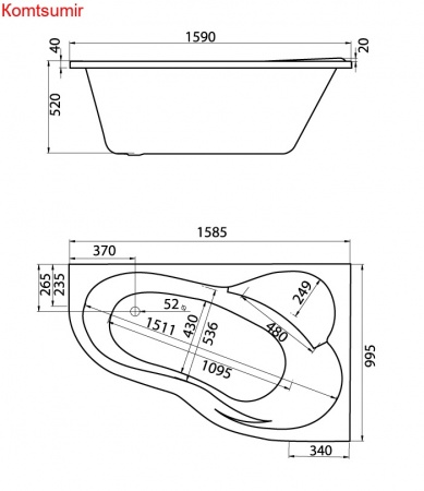 Ванна акриловая Santek Ибица асимметричная 160х100 правосторонняя белая Ванна акриловая Santek Ибица асимметричная 160х100 правосторонняя белая