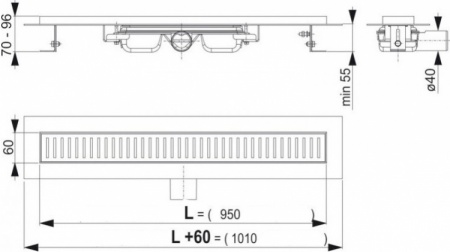 Душевой лоток AlcaPlast APZ101 950 с опорами серый, выпуск боковой Душевой лоток AlcaPlast APZ101 950 с опорами серый, выпуск боковой