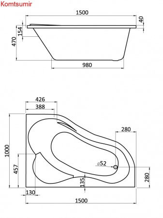 Ванна акриловая Santek Ибица 150х100, правая, белая Ванна акриловая Santek Ибица 150х100, правая, белая