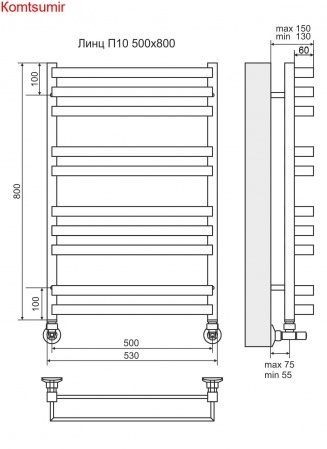 Линц П10 500х800 Полотенцесушитель  TERMINUS Линц П10 500х800 Полотенцесушитель  TERMINUS