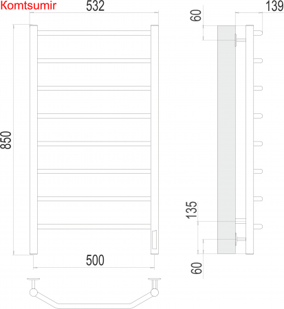Виктория П8 500х850 Электро (quick touch) Полотенцесушитель  TERMINUS Виктория П8 500х850 Электро (quick touch) Полотенцесушитель  TERMINUS