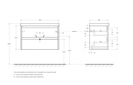 База под раковину подвесная BelBagno KRAFT 39-800/390-2C-SO-CG Cemento Grigio База под раковину подвесная BelBagno KRAFT 39-800/390-2C-SO-CG Cemento Grigio