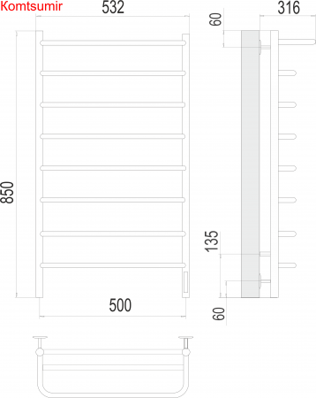 Полка П8 500х850 Электро (quick touch) Полотенцесушитель  TERMINUS Полка П8 500х850 Электро (quick touch) Полотенцесушитель  TERMINUS