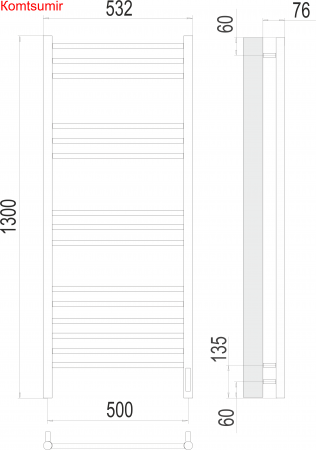 Аврора П15 500х1300 электро (sensor quick touch)  Полотенцесушитель TERMINUS Аврора П15 500х1300 электро (sensor quick touch)  Полотенцесушитель TERMINUS