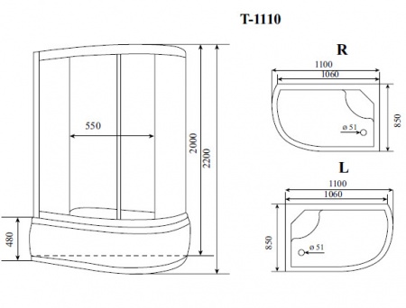Timo Standart T-6610 S R душевая кабина (110*85*220), шт Timo Standart T-6610 S R душевая кабина (110*85*220), шт