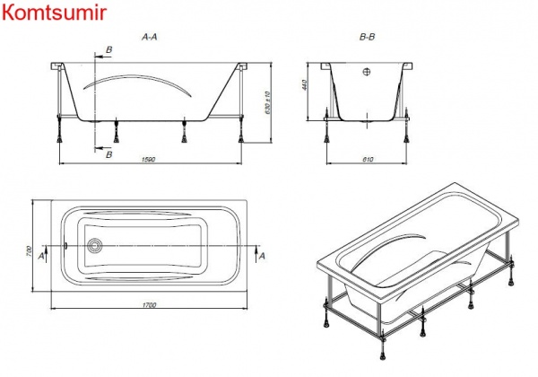 Ванна акриловая Roca Line прямоугольная 170х70 Ванна акриловая Roca Line прямоугольная 170х70