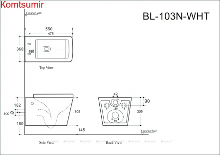 Унитаз подвесной Aquanet Rimless Tavr-W BL-103N-WHT Унитаз подвесной Aquanet Rimless Tavr-W BL-103N-WHT