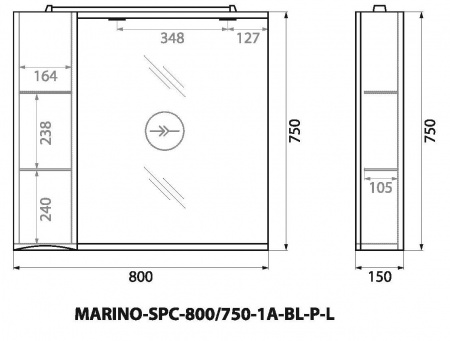 Шкаф подвесной BelBagno MARINO-SPC-800/750-1A-BL-P-L Шкаф подвесной BelBagno MARINO-SPC-800/750-1A-BL-P-L