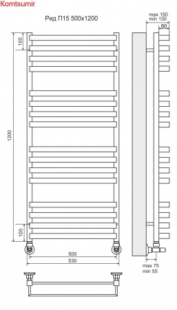 Рид П16 500х1200 Полотенцесушитель  TERMINUS Рид П16 500х1200 Полотенцесушитель  TERMINUS
