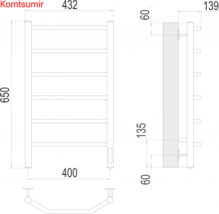 Виктория П6 400х650 Электро (quick touch) Полотенцесушитель  TERMINUS Виктория П6 400х650 Электро (quick touch) Полотенцесушитель  TERMINUS