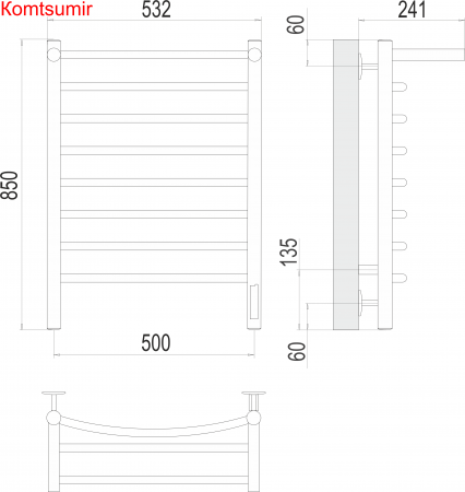 Классик с/п П8 500х850 Электро (quick touch) Полотенцесушитель  TERMINUS Классик с/п П8 500х850 Электро (quick touch) Полотенцесушитель  TERMINUS