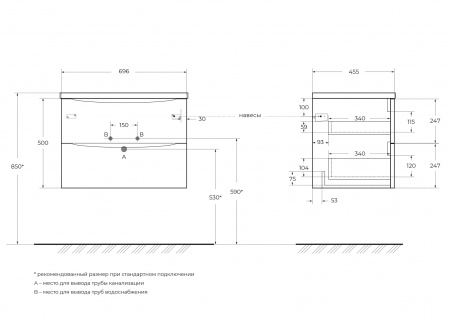 База под раковину подвесная BelBagno ACQUA-700-2C-SO-BL База под раковину подвесная BelBagno ACQUA-700-2C-SO-BL