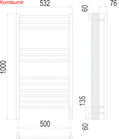 Аврора П12 500х1000 электро (sensor quick touch)  Полотенцесушитель TERMINUS Аврора П12 500х1000 электро (sensor quick touch)  Полотенцесушитель TERMINUS