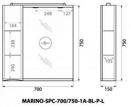 Шкаф подвесной BelBagno MARINO-SPC-700/750-1A-BL-P-L Шкаф подвесной BelBagno MARINO-SPC-700/750-1A-BL-P-L