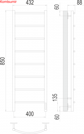Классик П8 400х850 Электро (quick touch) Полотенцесушитель  TERMINUS Классик П8 400х850 Электро (quick touch) Полотенцесушитель  TERMINUS