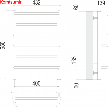 Евромикс П6 400х650 Электро (quick touch) Полотенцесушитель  TERMINUS Евромикс П6 400х650 Электро (quick touch) Полотенцесушитель  TERMINUS