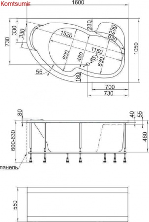 Акриловая ванна 1Marka Aura 160x105 R Акриловая ванна 1Marka Aura 160x105 R