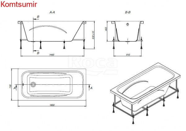 Ванна акриловая Roca Line прямоугольная 160х70 Ванна акриловая Roca Line прямоугольная 160х70