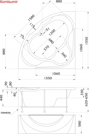 Акриловая ванна 1Marka LUXE 155x155 Акриловая ванна 1Marka LUXE 155x155