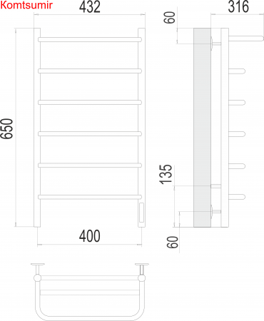 Полка П6 400х650 Электро (quick touch) Полотенцесушитель  TERMINUS Полка П6 400х650 Электро (quick touch) Полотенцесушитель  TERMINUS