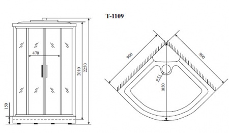 Timo Standart T-1109 душевая кабина (90*90*220), шт Timo Standart T-1109 душевая кабина (90*90*220), шт
