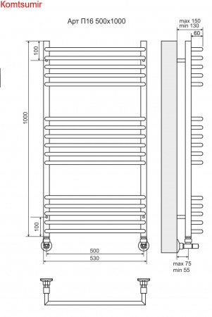 Арт П16 500х1000 Полотенцесушитель  TERMINUS Арт П16 500х1000 Полотенцесушитель  TERMINUS
