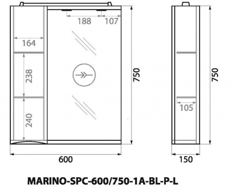 Шкаф подвесной BelBagno MARINO-SPC-600/750-1A-BL-P-L Шкаф подвесной BelBagno MARINO-SPC-600/750-1A-BL-P-L